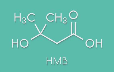 Beta-hydroxy beta-methylbutyric acid (HMB) leucine metabolite molecule. Used as supplement, may increase strength and muscle mass. Skeletal formula.